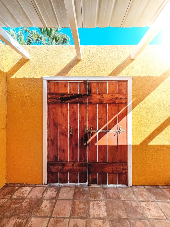 Wood Doors in courtyard