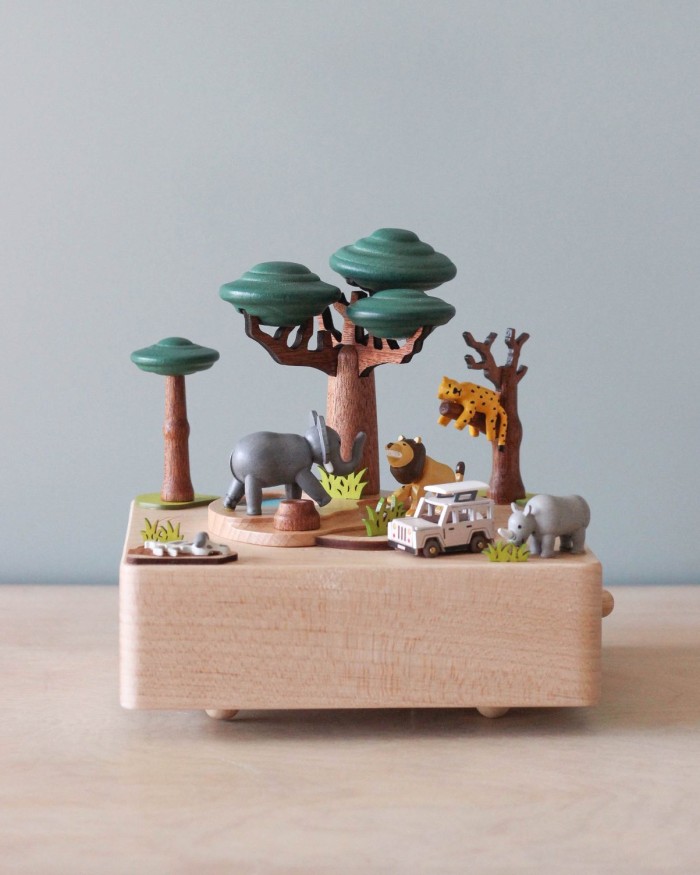 Wooden Safari Music Box on Table