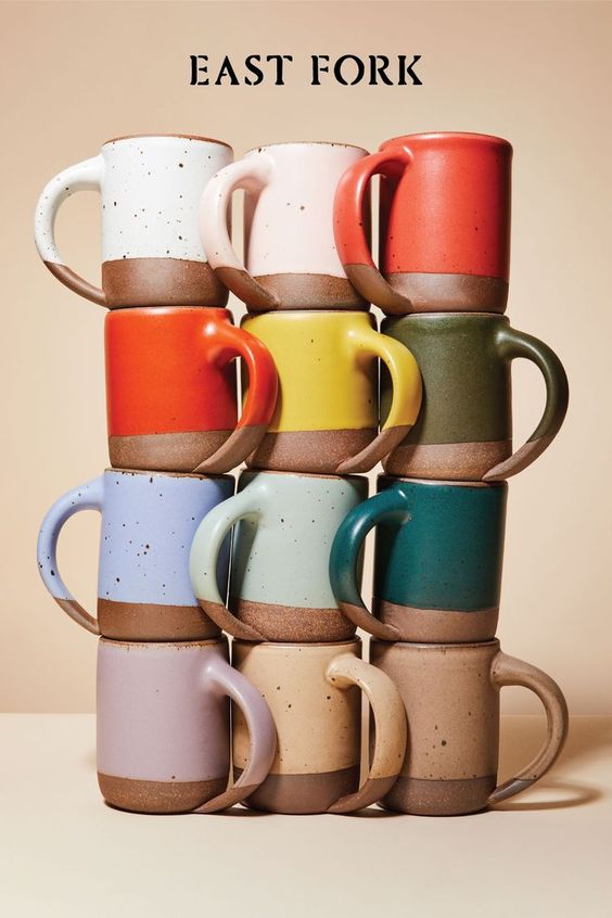 Colorful, handmade mugs that are microwave and dishwasher safe