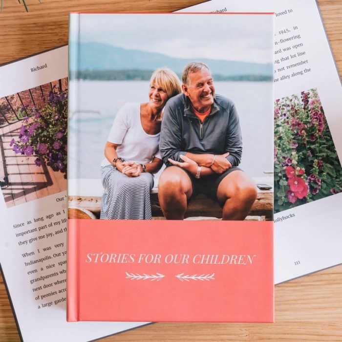 book with photo of older couple on it