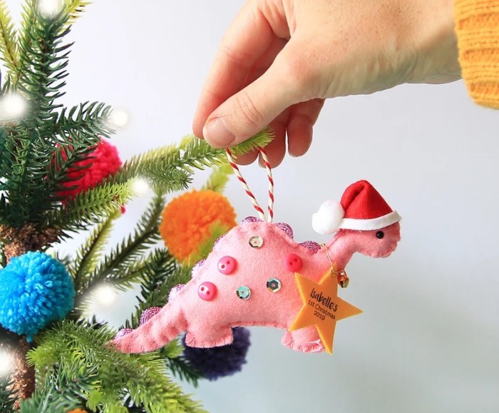 pink dinosaur baby's first christmas ornament