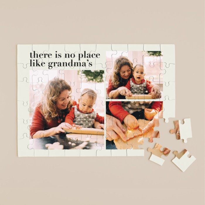 Photo puzzle that says "there's no place like grandma's"