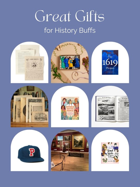 Photo collage of gift ideas for history buffs