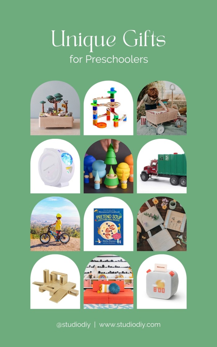 Photo collage with gifts and toys for preschoolers