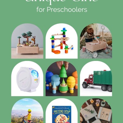 Photo collage with gifts and toys for preschoolers