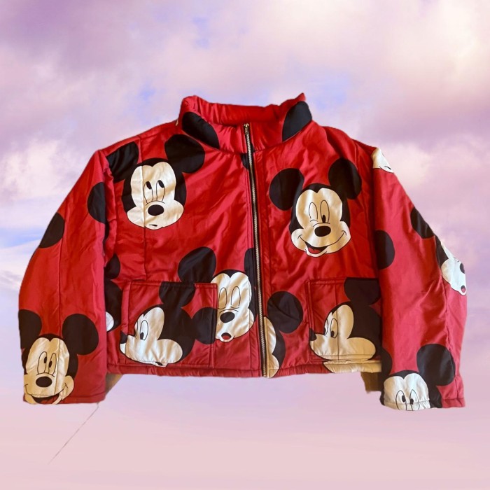 Mickey printed puffy coat on cloud background
