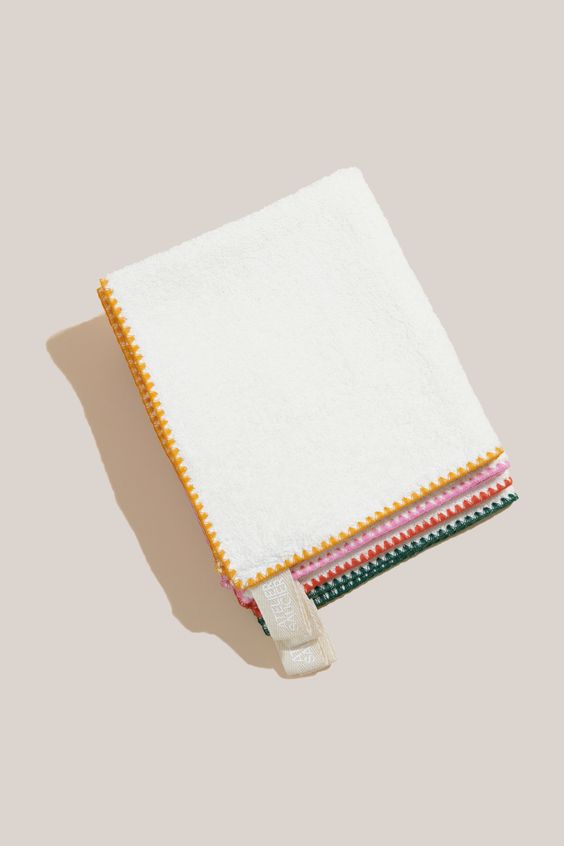 Tea towel, white with different colored trims! 
