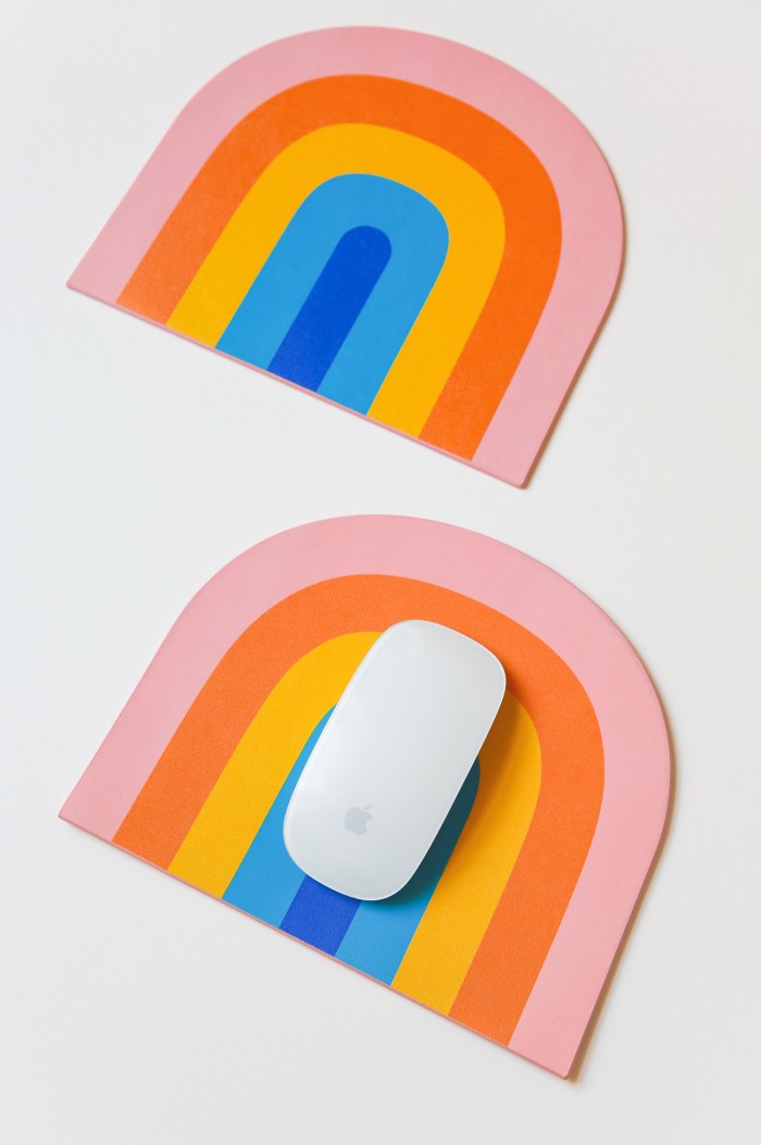 Rainbow Mousepad with mouse on it