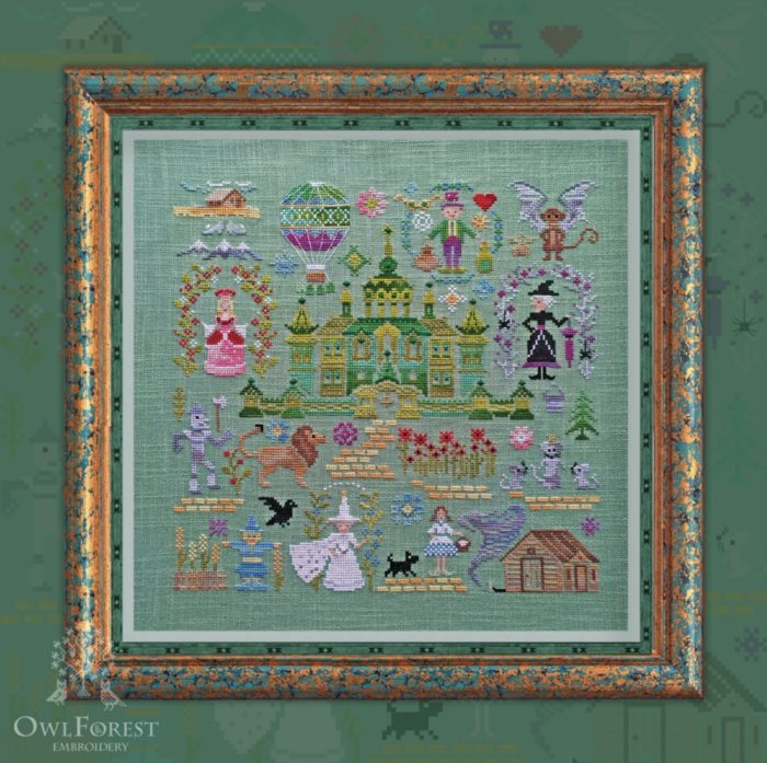 Wizard of Oz Corss Stitch with characters, places, and plant