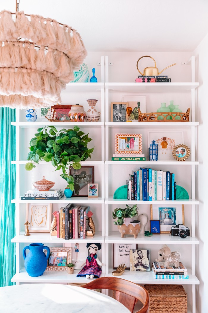 Bookshelves with books and decor