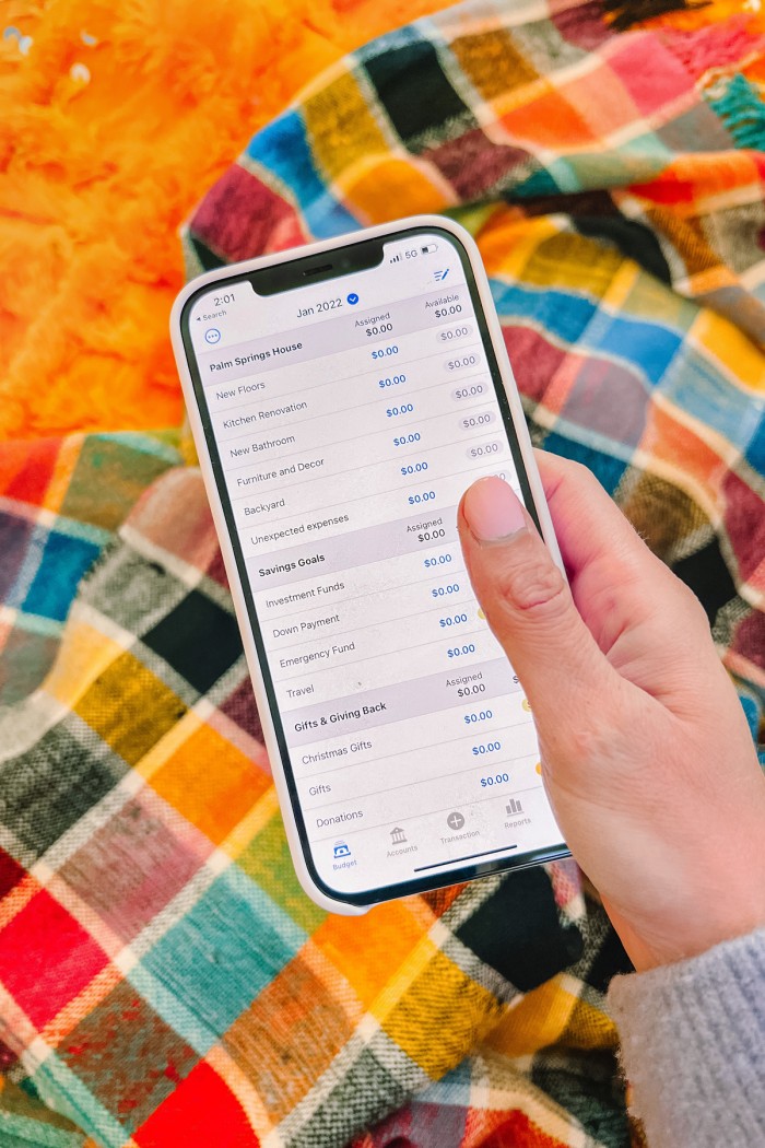 Phone screen with budgeting app open