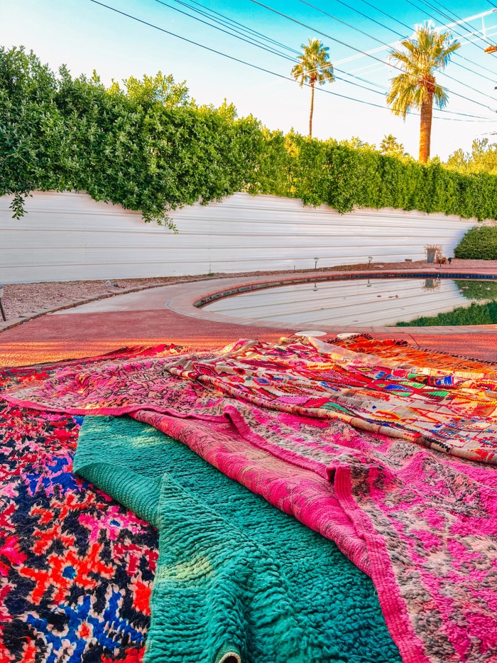 Colorful Vintage Moroccan Rugs by Pool