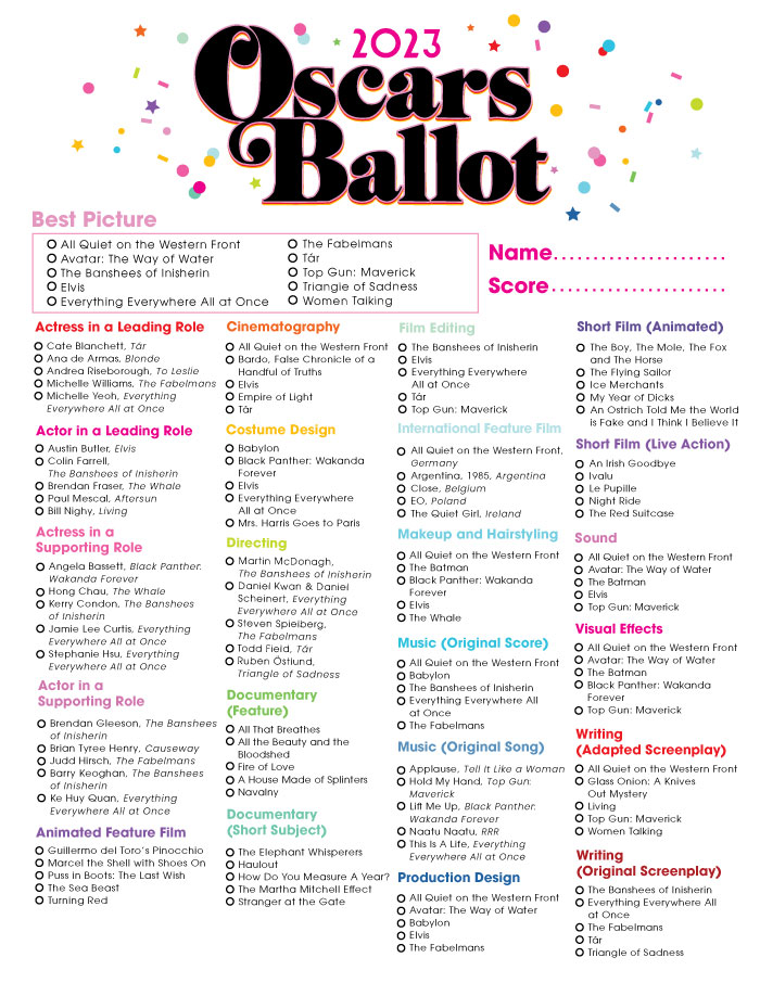 2023 Kids' Choice Awards printable ballot  The Gold Knight - Latest  Academy Awards news and insight