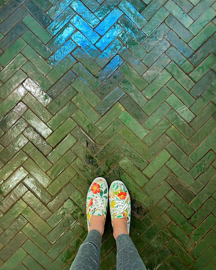 Green Herringbone Zellige Tile Floor