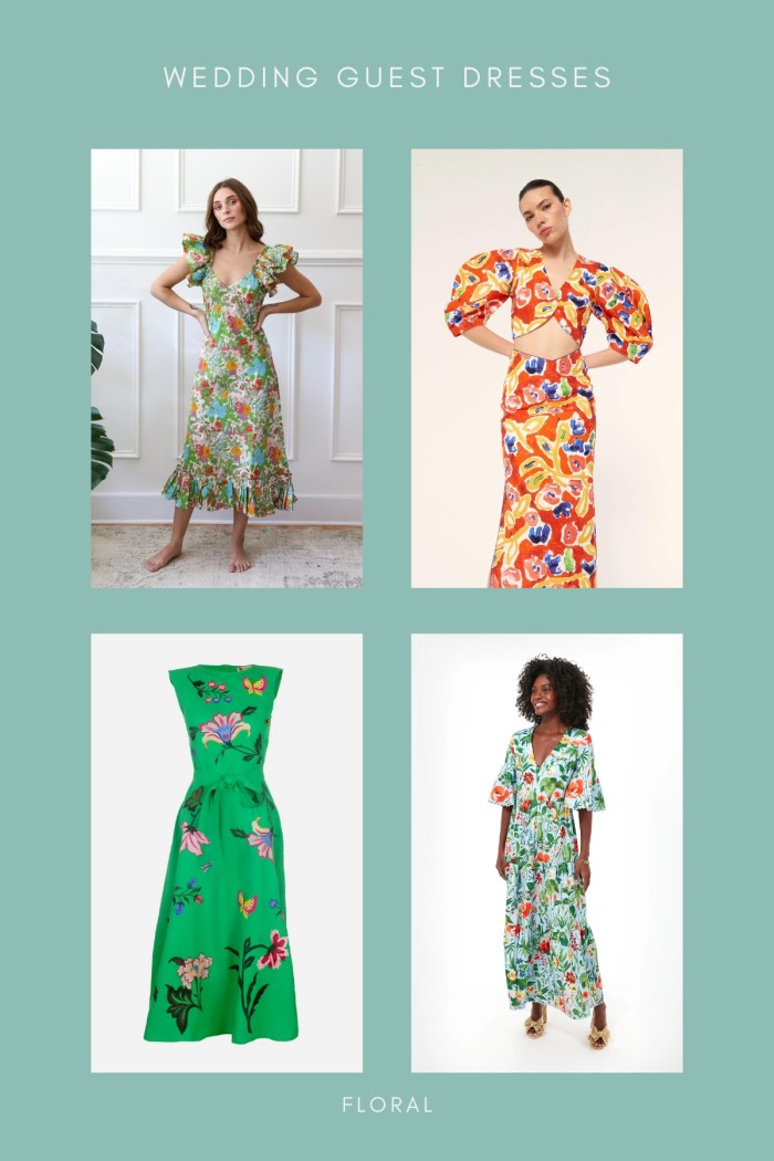 collage of floral dresses
