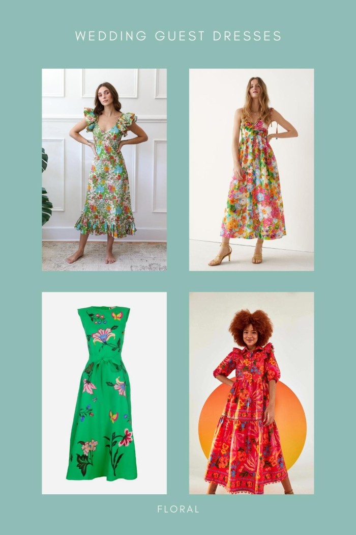 collage of photos of floral dresses