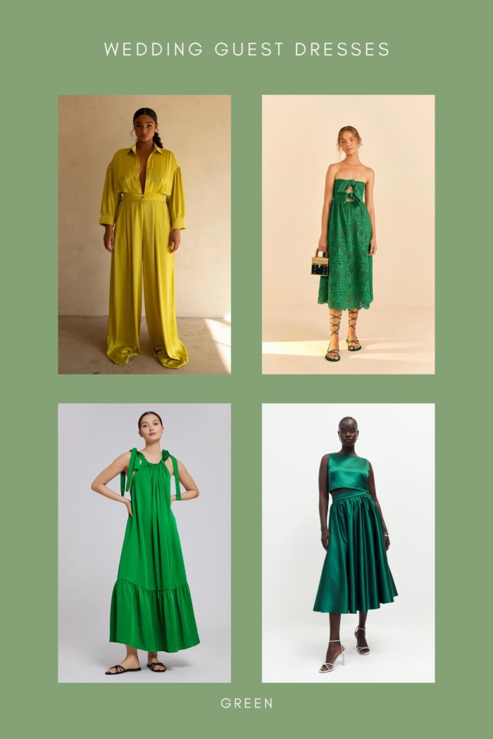 collage of green dresses