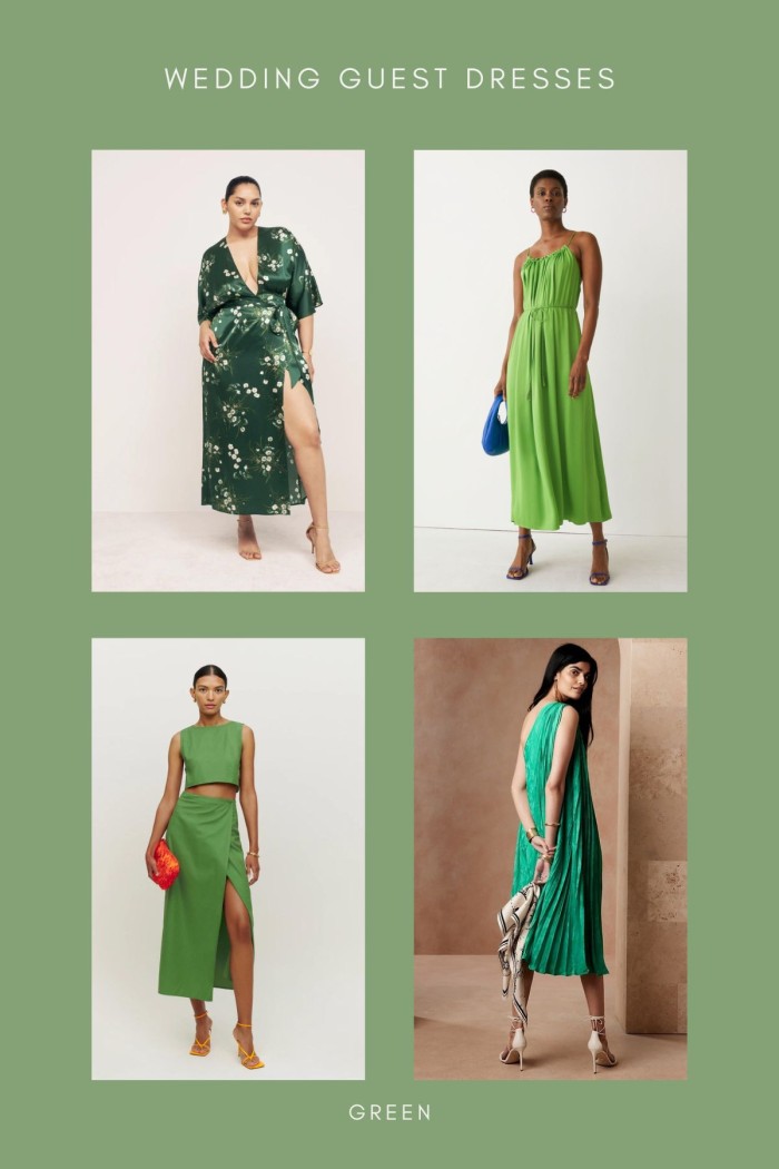 collage of green dress photos