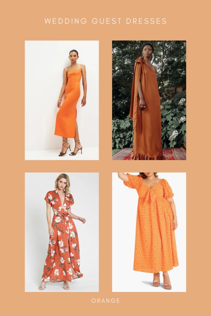 collage of orange dresses