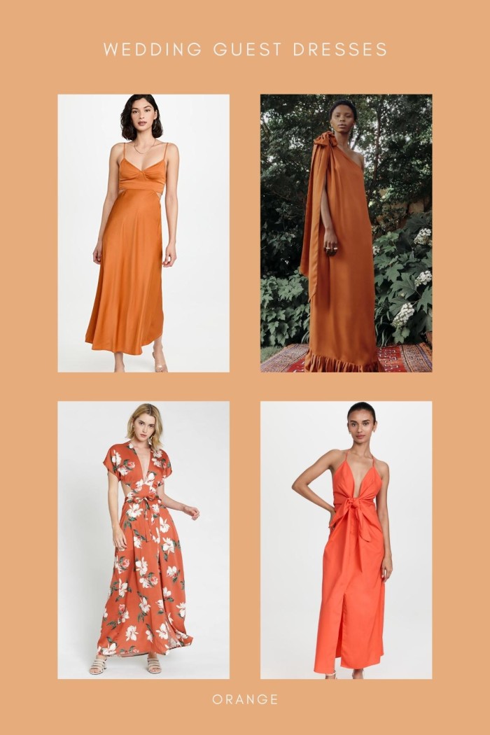collage of orange dress photos
