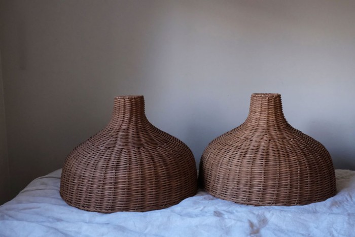 rattan pendant lampshades on table