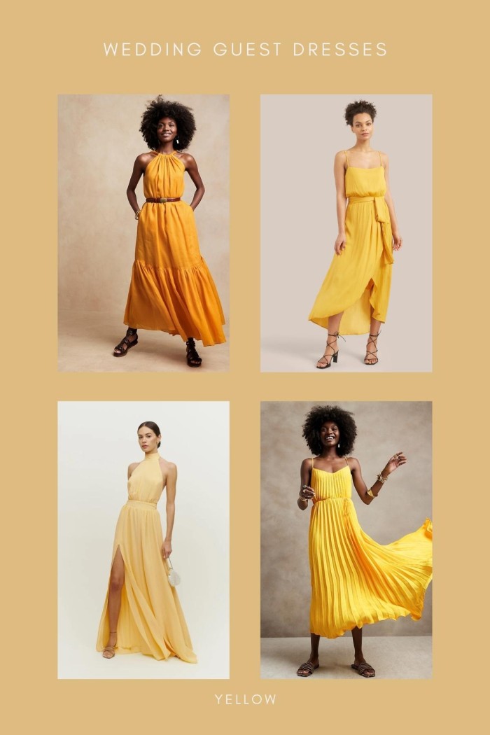 collage of yellow dresses