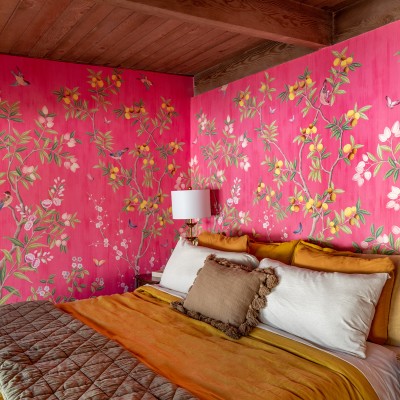 Pink Bedroom with Mustard Bedding