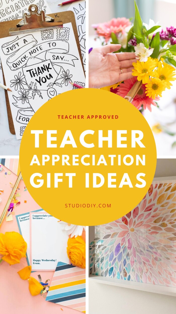 collage of teacher appreciation gift ideas