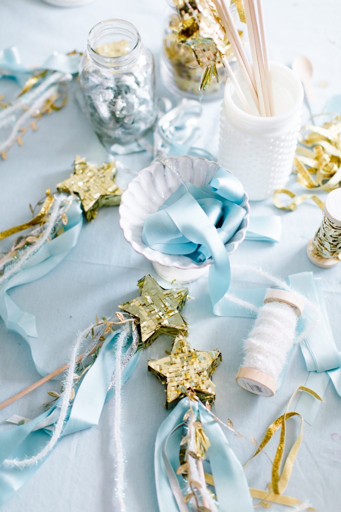 Gold star wand DIY for Cinderella birthday party theme.