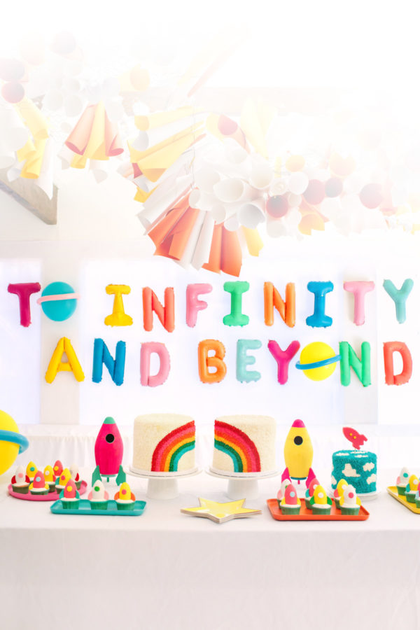 Infinity and beyond birthday party tablescape.