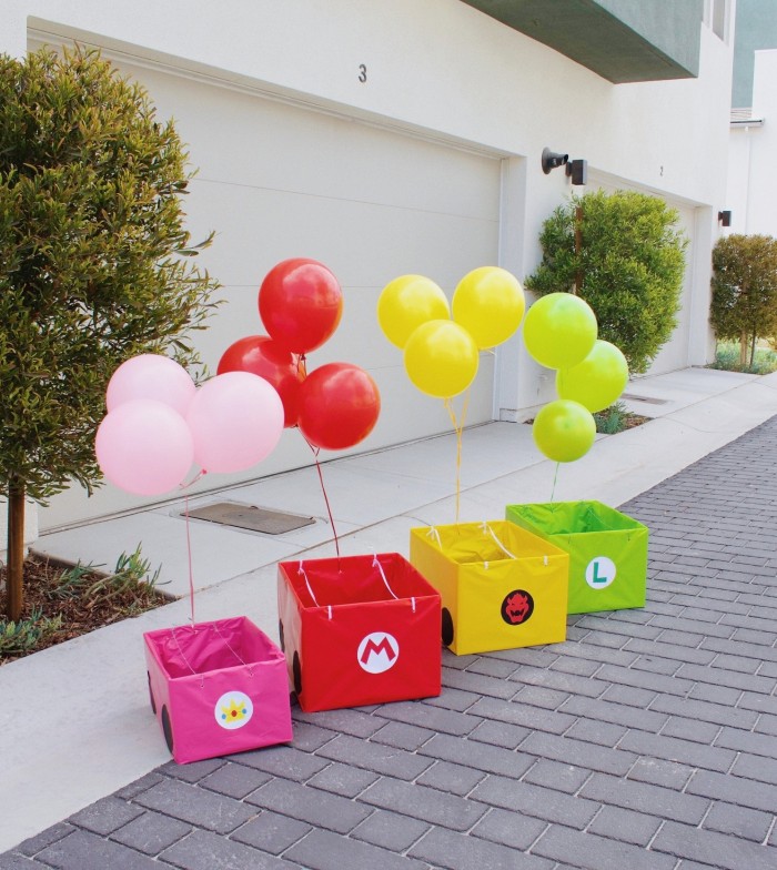 cardboard box Mario Kart cars with balloons