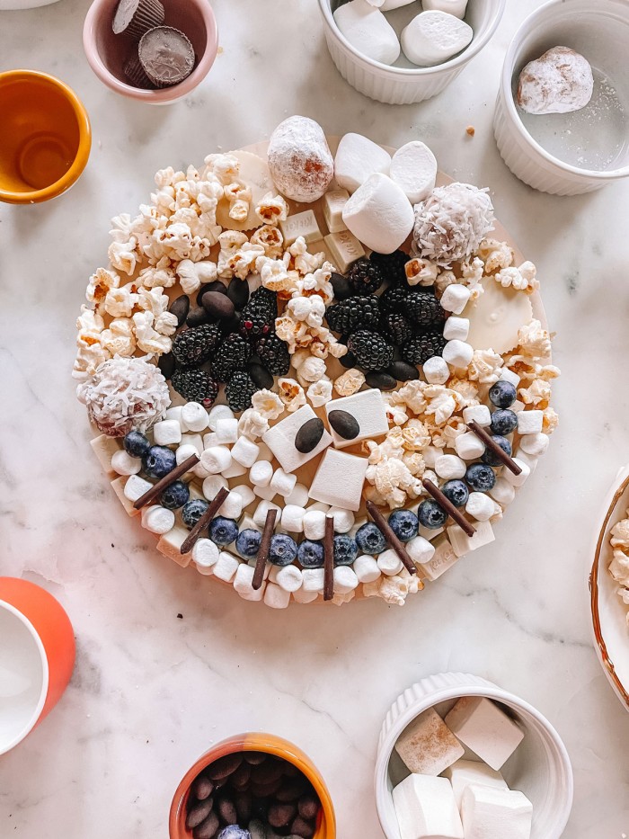 jack skellington dessert board on a marble table