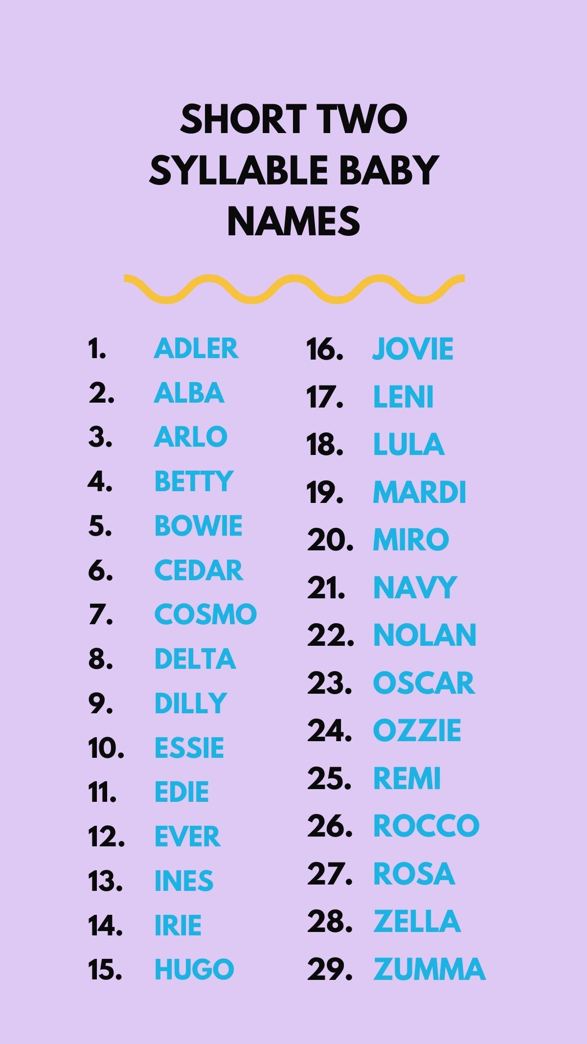 50 Unique Two Syllable Baby Names Studio DIY