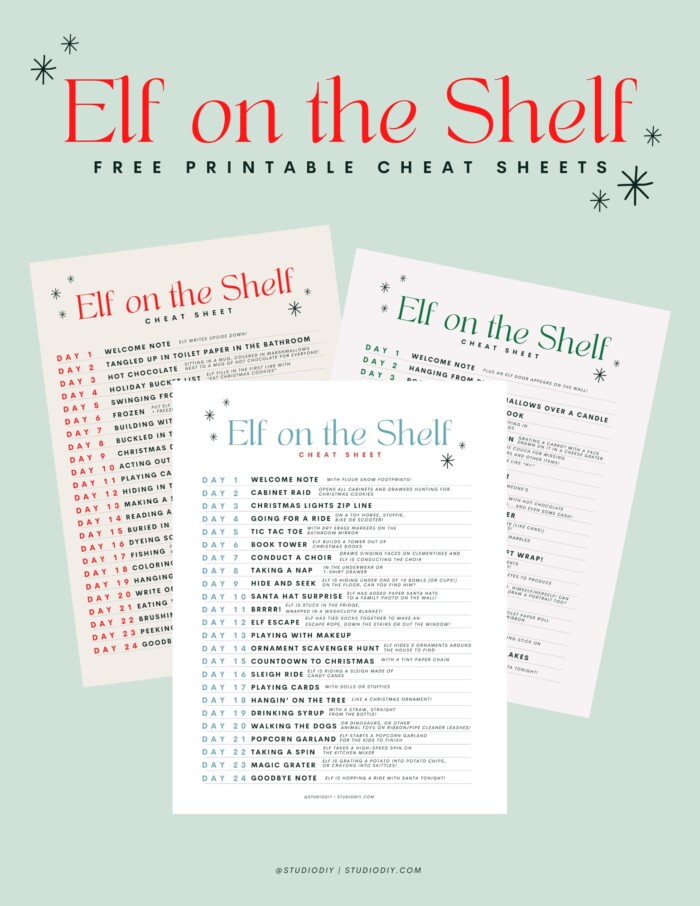 elf on the shelf cheat sheet