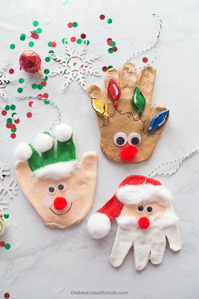 Hand prints turned into Christmas ornaments. 
