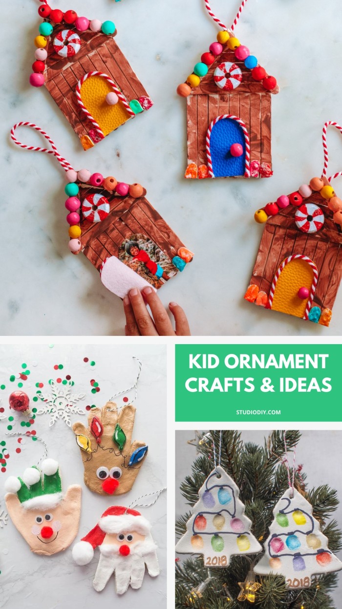 collage of kid ornament crafts