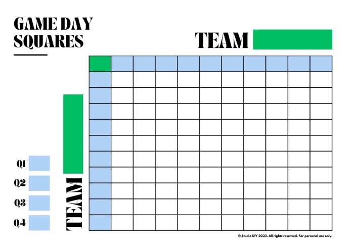 PDF of game day squares. 