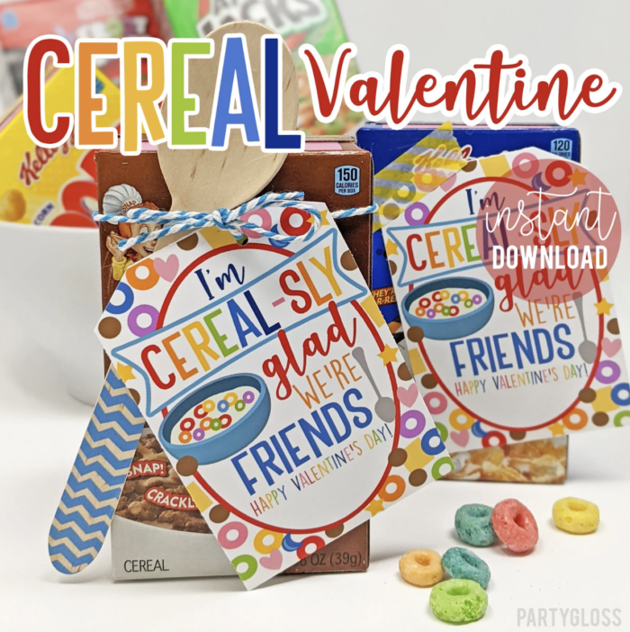 Cereal boxes with cereal themed valentines attached. 
