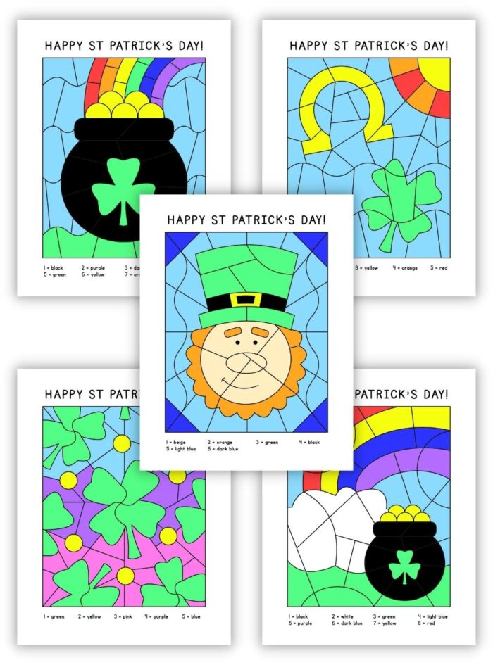 Five different St. Patrick Day themed paint by numbers. 