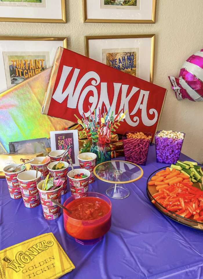 Party table with Willy Wonka theme. 