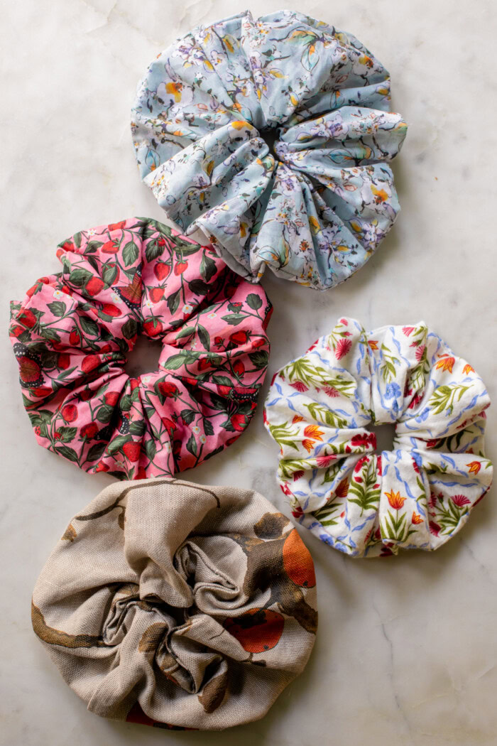 oversized scrunchies on marble table
