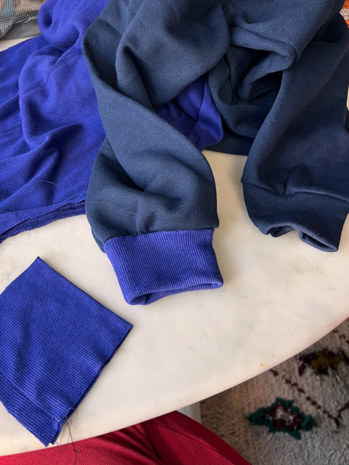 blue cuffs on sweatshirt