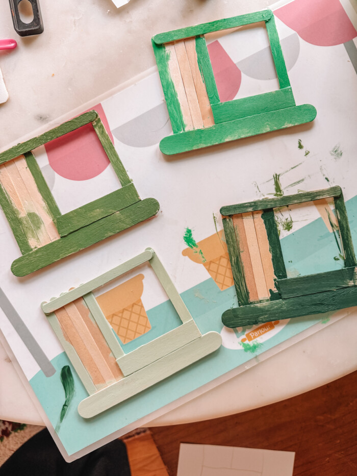 Painted popsicle sticks in progress