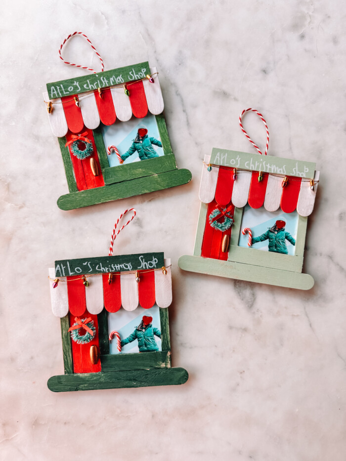 Popsicle Stick Storefront Ornaments on Marble