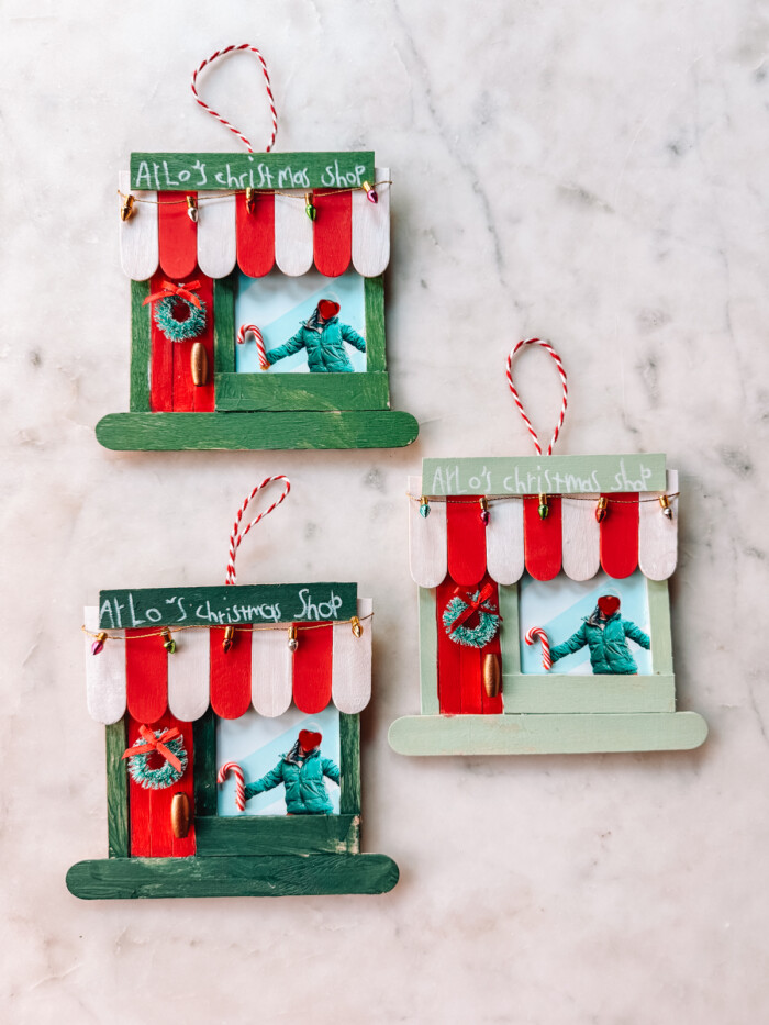 Popsicle Stick Storefront Ornaments on Marble