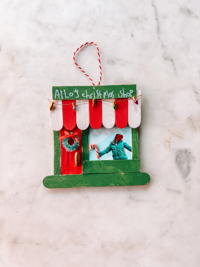 Popsicle Stick Storefront Ornaments on Marble