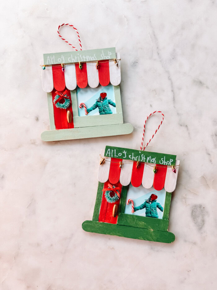 Popsicle Stick Storefront Ornaments on Marble