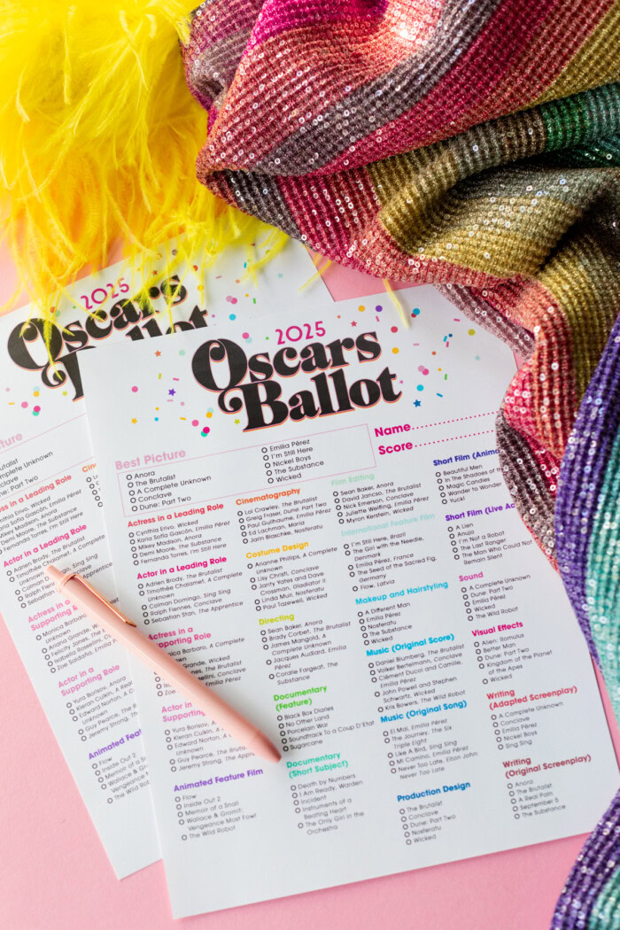 Oscar Ballot printable on pink paper