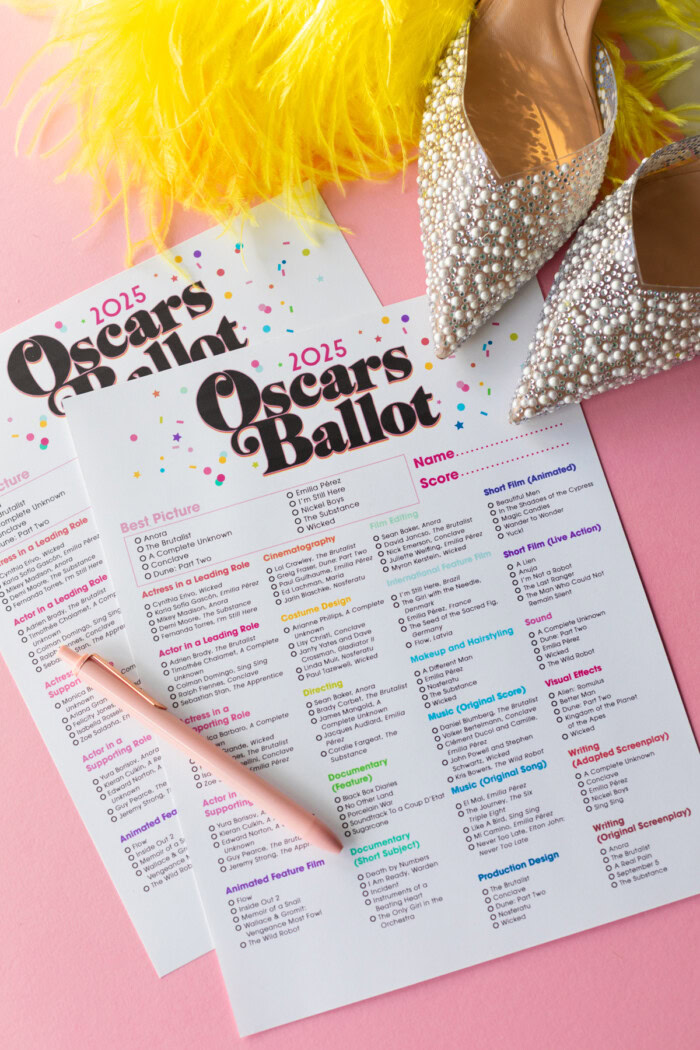 2025 Oscars ballots on pink