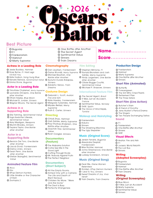 2026 oscars ballot